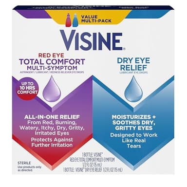 Visine Red Eye Total Comfort Multi Symptom All-in-One Astringent, Lubricant & Redness Reliever Drops & Dry Eye Relief Lubricant Drops, Multipack, 2 Items