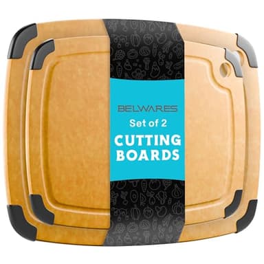 Dishwasher Safe Cutting Boards for Kitchen - Set of 2 Large Composite Wood Cutting Boards with Juice Groove, Non-Slip Feet & Lightweight Eco-Friendly Design 14.5" x 11" and 11.7" x 9.3"