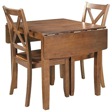 LUMISOL Farmhouse 3-Piece Wood Drop Leaf Dining Table Set with 2 X-Back Chairs, Space-Saving Breakfast Nook Dining Set for 2 People, Extendable Kitchen Table Set, Walnut