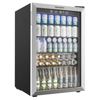 EUHOMY 4.5 Cu.ft Beverage Refrigerator and Cooler, 145 Can Mini fridge with Glass Door for Soda Beer Wine, Small Drink Dispenser with Digital Adjustable Thermostat for Home Office Bar
