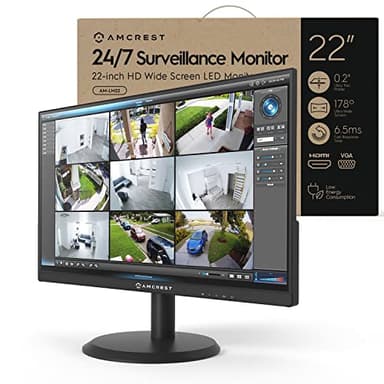 Amcrest 24/7 Security Camera Monitor Screen, 22 inch, Thin Micro Bezel, Built in Speakers, Compatible CCTV NVR/DVR Surveillance Monitor, 1080p FHD 60Hz, HDMI VGA, W-LED AM-LM22