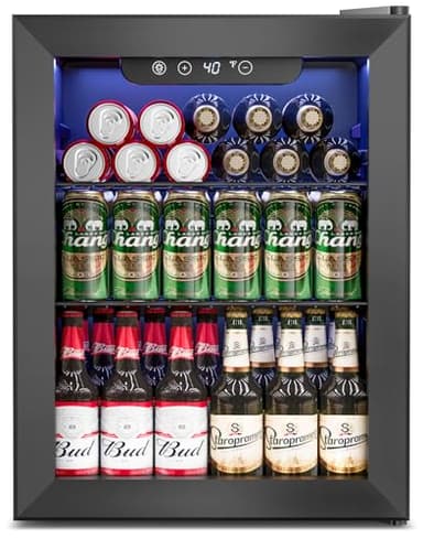 Feelfunn 1.7 Cu.Ft Beverage Refrigerator Cooler - 68 Can Mini Fridge Glass Door for Drink Soda Beer Wine - Small Refrigerator for Bedroom Office Home Dorm Bar, Black