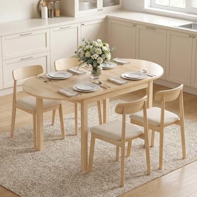 HOMCOM 55" Solid Wood Kitchen Table for 4-6 People, Oval Drop Leaf Tables for Small Spaces, Folding Dining Table, Natural