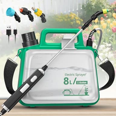 Battery Powered Sprayer 2.1 Gallon,2025 New Electric Garden Sprayer with USB Rechargeable Handle,3 Mist Nozzles, Retractable Wand, Adjustable Shoulder Strap,Weed Sprayers in Lawn & Garden