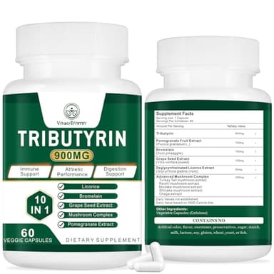 VITACRLLYNMN Tributyrin Supplement - Butyrate Precursor for Gut Barrier Support, Leaky Gut Support, Digestion 60 Count