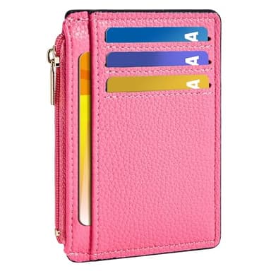 Tipmile Credit Card Holder for Women Slim Minimalist Front Pocket RFID Blocking Wallet Small Compact Card Case with ID Window, Vibrant Pink