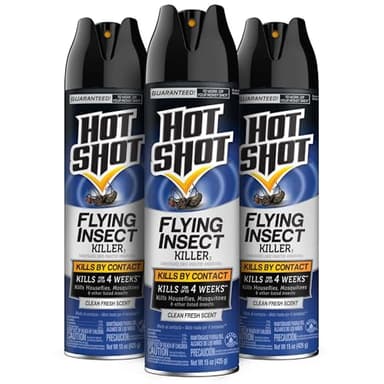 Hot Shot Flying Insect Killer, 15 Ounces, Aerosol Kills Houseflies, Mosquitoes and Flying Insects Indoors and Outdoors, Clean Fresh Scent, 3 Pack