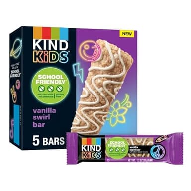 KIND Kids Snacks, Vanilla Swirl Bar, Tree Nut and Peanut Free, Gluten Free, Whole Grains and Oats, 5g Protein, 5 Count