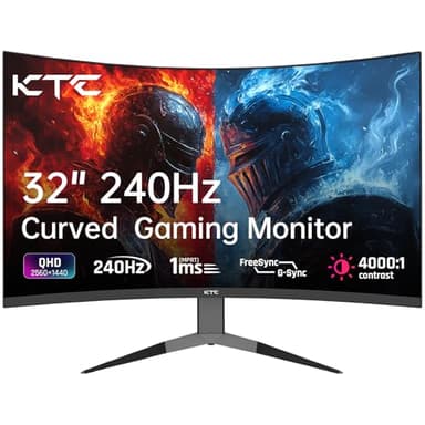 KTC 32 Inch 240Hz Curved Gaming Monitor, 2K 1440P Computer PC Monitor with 1000R 1ms Frameless, Adaptive Sync,122% sRGB, HDMI, DisplayPort, Tilt Adjustable, H32S25E