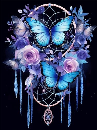 Dream Catcher 5D Diamond Art Kits, Butterfly Diamond Painting Kits for Adults Beginners, DIY Full Round Drill Paint by Diamond Gem Art, Home Wall Decor 12 x 16 Inch
