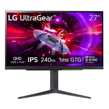 LG 27GR83Q-B 27-inch UltraGear QHD (2560x1440) IPS Gaming Monitor, 240Hz, 1ms, DisplayHDR 400, G-Sync AMD FreeSync Premium, HDMI 2.1 DisplayPort, 4-Pole HP Out DTS GP:X, Tilt/Height/Pivot Stand, Black