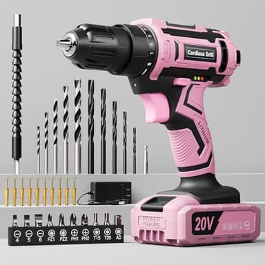 Pink Cordless Drill Set, VIWKO 20V Electric Power Drill for Women, Lightweight Electric Screwdriver Driver with Power Pack & Charger, 3/8" Keyless Chuck, Womens Tool Kit for House