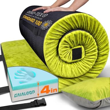 GAIALOOP 4 INCH Thick Memory Foam Camping Mattress, Roll Up Floor Sleeping Mat Camp Cot Mattress Pad Travel Camping Couch Bed for Guest Adults Side Sleepers [Cot:72 * 24 * 4"]