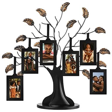 Americanflat Family Tree Picture Frame - Includes 6 Hanging 2x3 Picture Frames - Adjustable Ribbon Tassels - Ideal as Mother’s Day Gifts, Birthday Gifts, or Christmas Decor - Black and Bronze