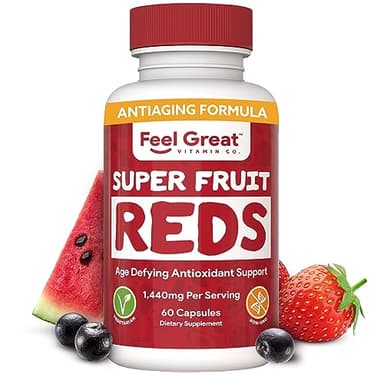 Feel Great Vitamins Superfruit Reds – Antioxidant Superfood with Polyphenols for Anti-Aging & Immune Support – Acai, Mangosteen, Pomegranate, Blueberry & Much More – 60 Capsules