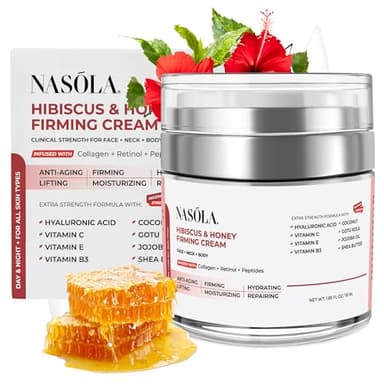 Nasola Hibiscus and Honey Firming Cream – Skin Tightening Moisturizer for Neck, Face & Body – Anti-Wrinkle with Collagen – 1.85 oz / 55ml
