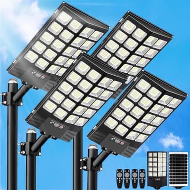 4 Pack 16" Large Solar Street Lights Outdoor Waterproof - Solar Powered Security Parking Lot Light Dusk to Dawn 60000LM,Motion Sensor Commercial LED Solar Flood Lights Remote Control for Outside Yard