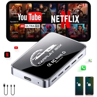 FAIMEE AI Box Wireless CarPlay & Auto Adapter - Plug & Play, Dual-Band WiFi, Bluetooth 5.0, 4K Video Support, Android 12.0 System, Compatible with Factory CarPlay & Android Auto （4GB RAM+32GB ROM）