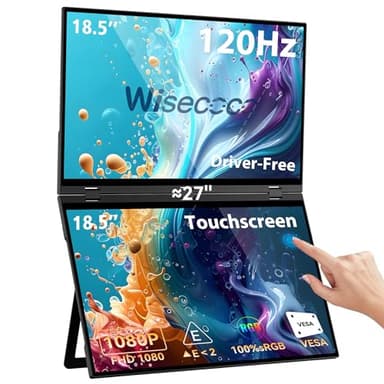wisecoco 18.5'' 120Hz FHD 1080P Touch Screen Dual Triple Portable Monitor IPS USB-C HDMI HDR Secondary Display Foldable Laptop PC Gaming Monitor 100% sRGB Windows Mac Android Plug&Play Flip S8+