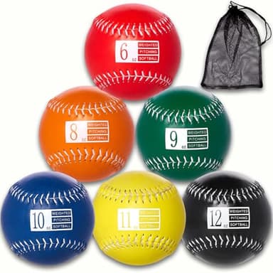 Set of 6 Weighted Softball - Training Softballs Weighted Balls for Softball with Drawstring Bag - 6oz to 12oz, 12 Inch - Help Increase Pitch Velocity - Great for All Ages & Skill Levels