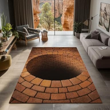 CASAVAINE 3D Optical Illusion Vortex Rug 5'x7' – Realistic Brick Well Hole Design, Soft Non-Slip Washable Area Rug for Living Room, Bedroom, Game Room Decor, Fun Modern Decor