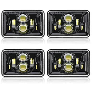 Auxbeam 4x6 LED Headlights, 4PCS 60W DOT Approved Rectangular H4651 H4652 H4656 H4666 H6545 Headlight Compatible with Kenworth Freightliner Peterbilt Ford Probe Oldsmobile Cutlass Trucks Black