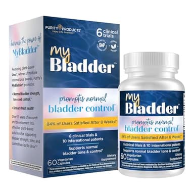 MyBladder Support Formula by Purity Products - Promotes Normal Bladder Control, Strength, Tone & Urinary Tract Health - For Men and Women - Clinically Studied 840mg Patented Blend - 60 Veg Caps (1)