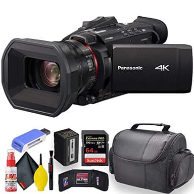 Panasonic HC-X1500 4K Professional Camcorder with 24x Optical Zoom, WiFi HD Live Streaming W/Soft Case + Sandisk Extreme Pro 64GB Card + Clean and Care Set + More - Starter Bundle