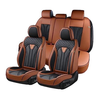 FLORICH Leather Seat Covers, Seat Covers Full Set, Car Seat Protectors 5 Seats,Automotive Seat Covers Fit for Most Cars Trucks-Brown&Black