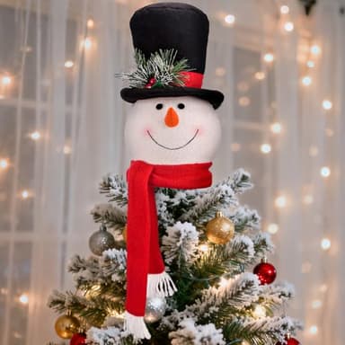 Christmas Tree Topper Snowman – Cute Hugger Santa Xmas Snowman Tree Topper, Christmas Tree Decoration for Holiday & New Year, 11.4" Tall, 6" Hat Diameter