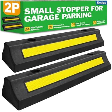 YesBes 2 Pack Garage Parking Aid, 16.9'' Parking Stopper for Garage, Car Truck Curb Floor Parking Lot Wheel Tire Stops Bumpers with Reflective Yellow, Parking Gadgets Protects Garage Walls and Car