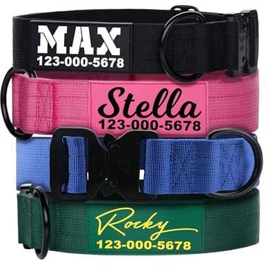 PAWBLEFY Premium Personalized Dog Collar - Heavy Duty Tactical Dog Collar with Name and Phone Number Dog Collars for Large Dogs, Medium Dogs, Strong and Thick Nylon Material for Male and Female Breed