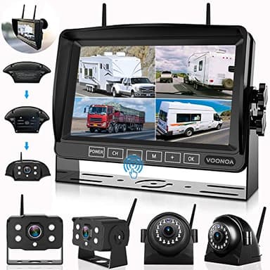 1080P Wireless RV Camera System, IP69 Waterproof Night Vision Backup Camera Side Rear View Camera with 7 Inch HD Monitor for RV Truck Trailer Camper