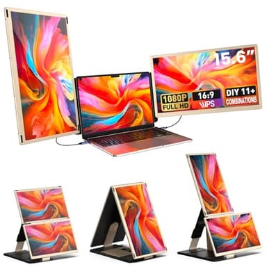 Laptop Extender 15.6-inch, 1080P FHD Portable Monitor with 120% sRGB, 235Rotation Detachable Screen, Plug & Play, Triple Screen Laptop Monitor Extender Compatible with Windows, Mac, Chrome