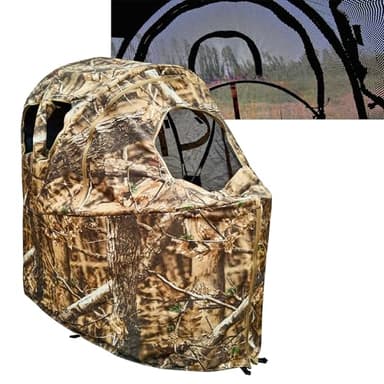 AUSCAMOTEK See-Through Hunting Ground Blind with Built-in Chair for Deer Hunting - Woodland Brown