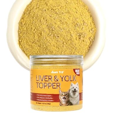 Just Try 4.23 OZ Cat & Dog Food Toppers with Chicken Liver Freeze Dried Egg Yolk for Picky Eaters Iron Support Grain Free High Protein Meal Toppers