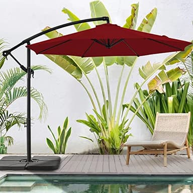 BLUU BANYAN 10 FT Patio Offset Umbrella Outdoor Cantilever Umbrella Hanging Umbrellas, 24 Month Fade Resistance & Water-repellent UV Protection Solution-dyed Fabric Canopy with Infinite Tilt, Crank &