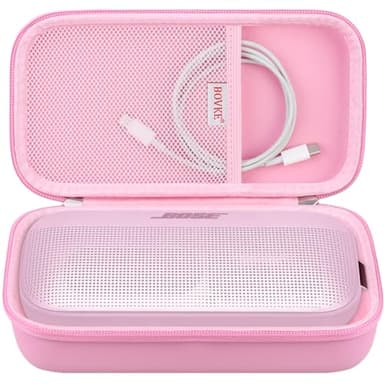 BOVKE Hard Travel Speaker Case for Bose New SoundLink Flex Speaker (2nd Gen) / Bose SoundLink Flex Bluetooth Portable Speaker, Extra Mesh Pocket for Bose Speaker Charger, Charging Cables, Petal Pink