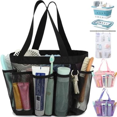 Fammart Mesh Shower Caddy Portable for College Dorm Room Essentials, 8-Pocket Large Shower Basket Tote Bag with 2 Handles for Toiletry, Bathroom, Beach, Camp, Gym
