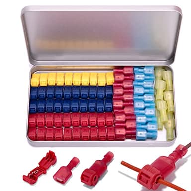 100 Pcs/50 Pairs T-Tap Wire Connectors, Ginsco Quick Splice Self-Stripping Electrical T-tap Wire Terminals with Nylon Fully Insulated Male Spade Connector Quick Disconnects Kit for Wiring Automotive