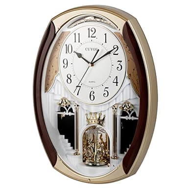 CUYOU Musical Motion Chime Wall Clock with Rotating Pendulum, Decorative Wall Clock, 18 Melodies, for Home, Hotel, Library or Church Decor.