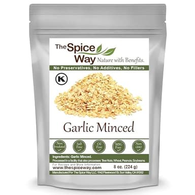 The Spice Way Minced Garlic - 8 oz - US Grown whole bulk dehydrated dried garlic flakes, more coarse than dry powder