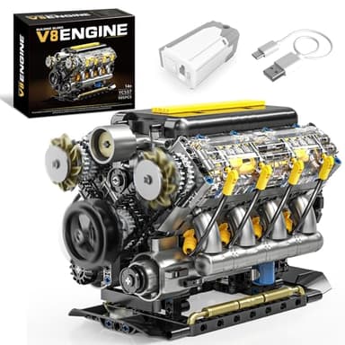 BseSparklion V8 Engine Model Building Kit That Runs - Visible Mini V8 Engine Kit for Adults & Teens, Compatible with Lego Car Set, STEM Physical Science Educational Toy for Boys 8-14+ (905 PCS)