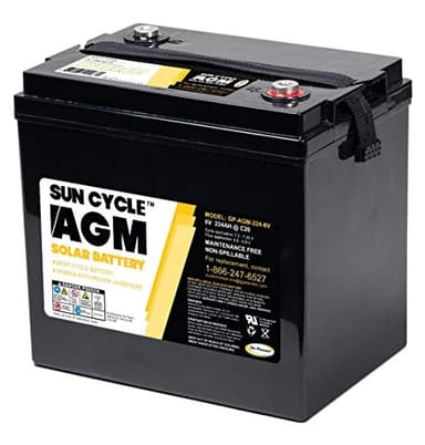 Go Power GP-AGM-224-6V 6 Volt AGM Deep Cycle Battery - 224 Amp Rechargeable Replacement Solar Battery for PV Solar, Inverters, RV & Off-Grid Use