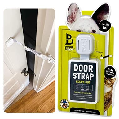 Door Buddy Pet Door Latch for Cats - Grey. Adjustable Cat Door Strap. Dog Proof Litter Box & Feeding Station Without Pet Gate. Most Customizable Cat Door Holder for Interior Door.