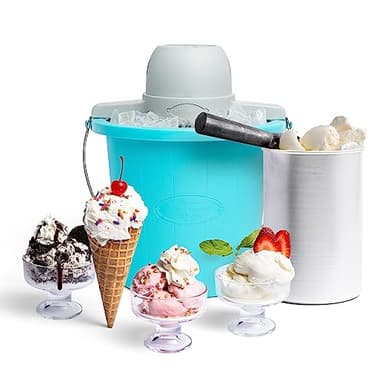 Nostalgia Electric Ice Cream Maker - Old Fashioned Soft Serve Ice Cream Machine Makes Frozen Yogurt or Gelato in Minutes - Fun Kitchen Appliance - Blue - 4 Quart