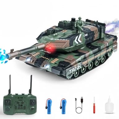 Yoyoom RC Tank That Shoots, 2.4GHz Military Vehicles Model with 360°Rotating Turret, Auto Demo, Sound & Smoke & Light, Remote Control Army Tank for Teen Adult