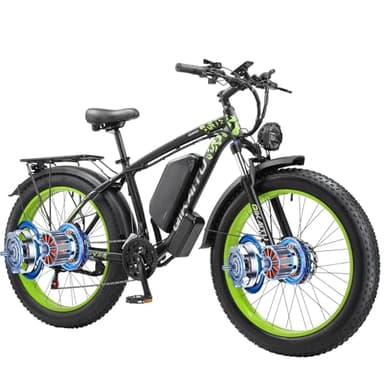 MQ3000 Dual Motor 3000W Electric Bike for Adults,Full Suspension Hydraulic Brakes,48V 23Ah Fast Ebike,Removable Batterys,26"x4"Fat Tires,Max 32Mph,60 Miles Range, for Off-Road Mountain Man Woman,Green