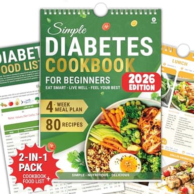 HAMIEW Diabetic Cookbook for Beginners, Simple–Convenient–Smart–Easy to Use, 4-Week Diabetes Food List and Meal Planner with 80 Low Carb Recipes, Type 2 Diabetes Food Chart, Unique Gifts for Diabetics