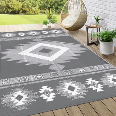 MJIAHOMDEC Outdoor Rug 6x9 ft for Patios Waterproof Reversible Plastic Straw Rug Patio Mat Clearance Outdoor RV Camping Mat Outside Area Rug Carpet for Porch,Deck,Camper,Balcony,Backyard